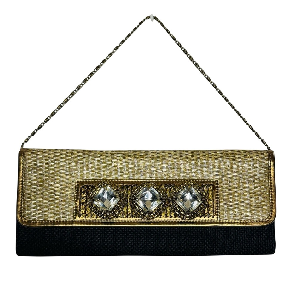 Vintage Woven Clutch Purse Rhinestone Victorian Edwardian 2 Button Snap Closure‎